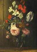 Jan van den Hecke Flower still life in a glass vase oil painting reproduction